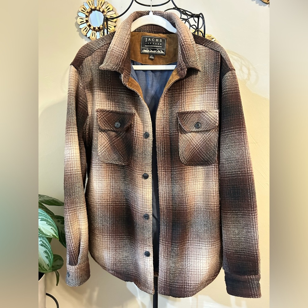 Jachs New York Plaid Lined Wool Blend Chore Jacket – Men’s Large Brown